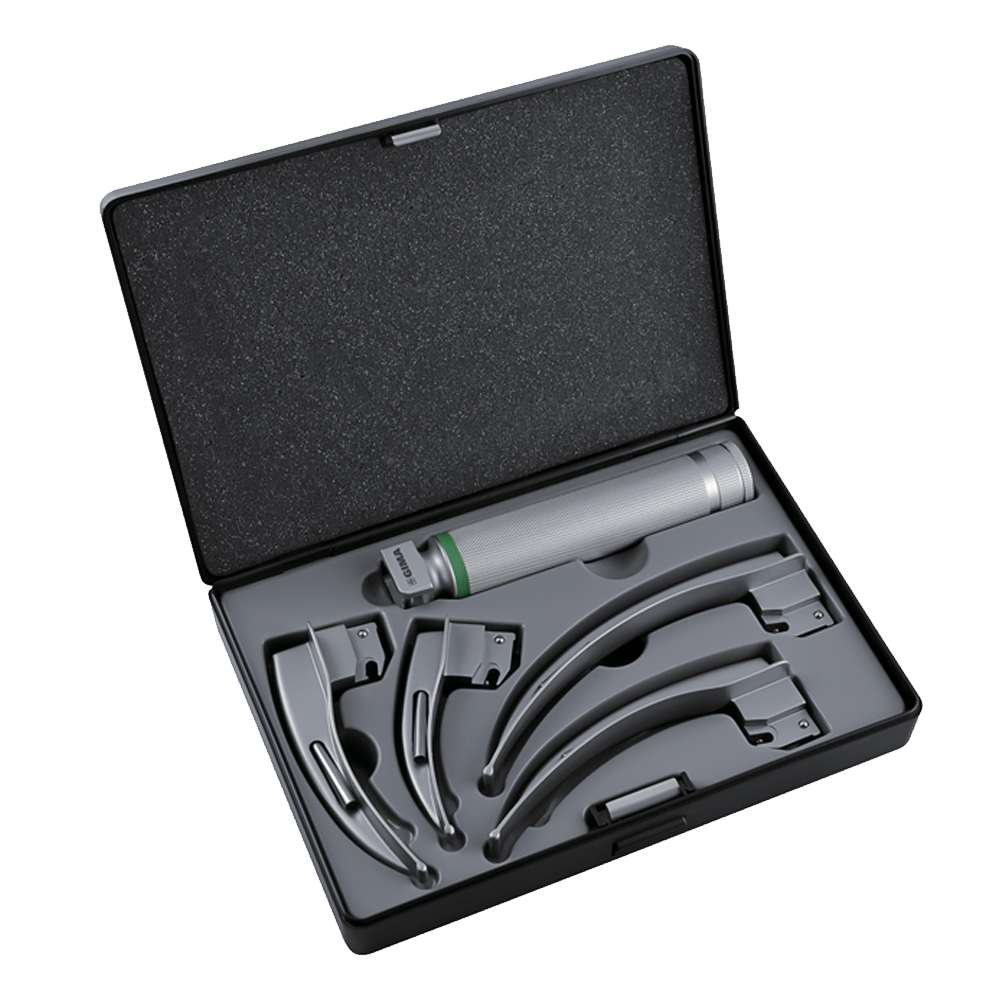Set laringoscop F.O. GIMA GREEN cu 4 lame MC-INTOSH, Nr. 1-2-3-4, adult 