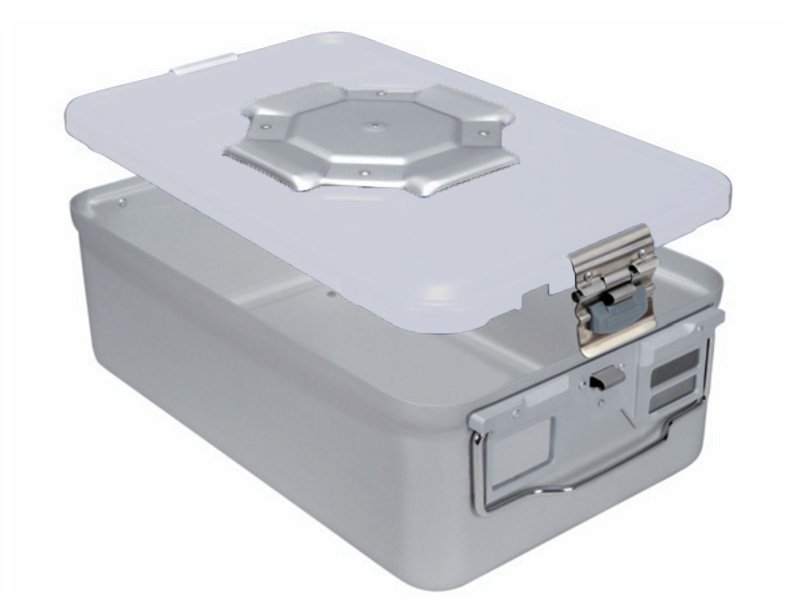 Container sterilizare BIO-BARRIER, capac perforat argintiu, baza neperforata  465x280x140mm