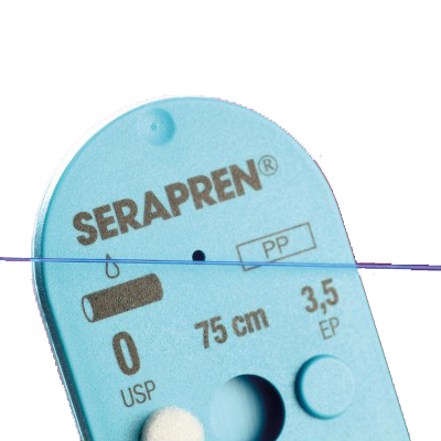 Fir de sutura SERAPREN, Polipropilena, neresorbabil, monofilament, albastru USP 7/0, 1x75 cm, ac 1xDR-9 mm, set 24 buc.