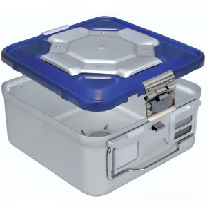 Container sterilizare 1/2 BIO-BARRIER, capac perforat, baza perforata,  albastru, 285x280x135mm