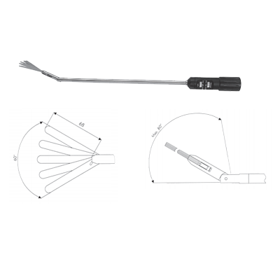 Retractor parghie, cu 5 varfuri separabile, distal, demontabil, mobil la 80grd, D10mm, L330mm 