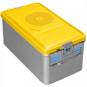 Container sterilizare, capac galben perforat, capac de siguranta, baza neperforata,  465x280x150mm
