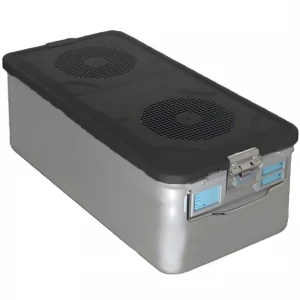 Container sterilizare, capac negru perforat, baza neperforata,  580x280x200mm