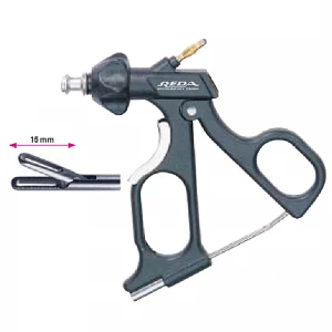 Pensa de prehensiune DUCK-BILL, actiune singulara, fenestrata, maner ergonomic uni cu clichet, cu HF, pivotant, demontabil, falci 15mm, D5mm, L360mm 