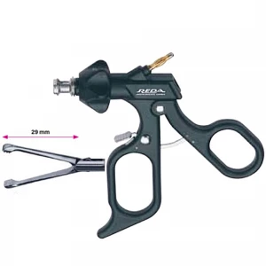 Pensa de prehensiune ALLIS, actiune dubla, atraumatica, dinti distali, maner ergonomic uni cu clichet, buton on/off, cu HF, pivotant, demontabil, falci 29mm, D5mm, L330mm 