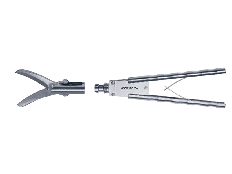 Foarfeca METZENBAUM, curba, dubla actiune, cu maner axial si arc de imprastiere, D5mm, L450mm 