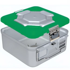 Container sterilizare 1/2 BIO-BARRIER, capac perforat, baza perforata,  verde, 285x280x160mm