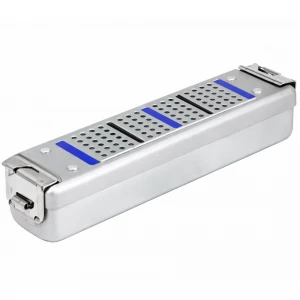 Container sterilizare endoscoape, capac argintiu perforat, baza neperforata,  270x70x65mm