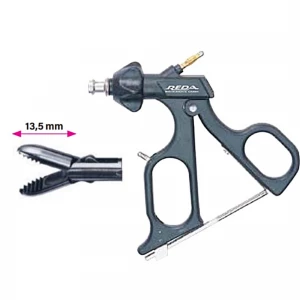 Pensa de prehensiune, cu rezervor, actiune dubla, maner ergonomic uni cu clichet, maneta on/off, cu HF, pivotant, demontabil, falci 13.5mm, D5mm L450mm 