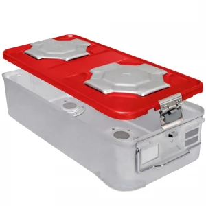 Container sterilizare 1/1 BIO-BARRIER, capac perforat, baza perforata,  rosu, 580x280x150mm