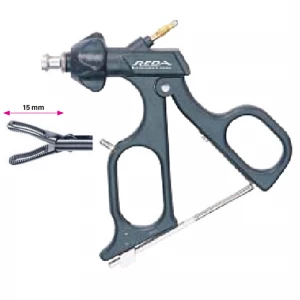 Pensa disectie, actiune dubla, ovala, fenestrata, maner ergonomic uni cu clichet, maneta on/off, cu HF, pivotant, demontabil, falci 15mm, D5mm, L330mm 