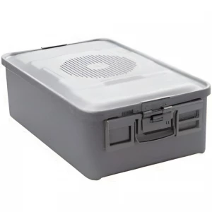 Container sterilizare, capac argintiu perforat, capac de siguranta, baza neperforata,  465x280x150mm