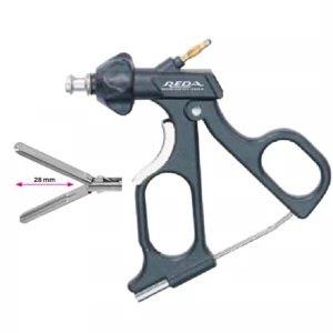 Clema DEBAKEY, actiune dubla, maner ergonomic uni cu clichet, cu HF, pivotant, demontabil, falci 28mm, D5mm, L450mm 