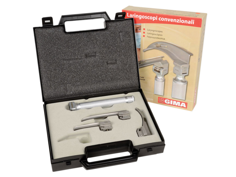 Set laringoscop GIMA cu 3 lame MILLER Nr. 0-1 si MC-INTOSH Nr. 0, pediatric 
