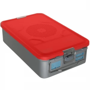 Container sterilizare 3/4, capac perforat, baza neperforata,  rosu, 465x280x100mm