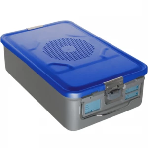 Container sterilizare 3/4, capac perforat, baza neperforata,  albastru, 465x280x100mm