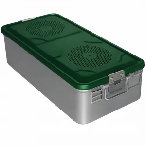 Container sterilizare 3/4, capac perforat, baza neperforata,  verde, 465x280x100mm