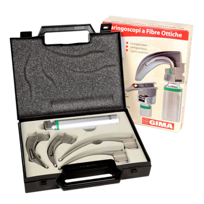 Set laringoscop F.O. GIMA GREEN LED cu 4 lame MC-INTOSH Nr. 1-2-3-4, adult