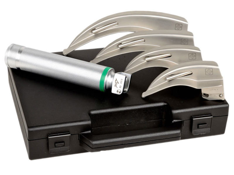 Set laringoscop F.O. GIMA GREEN LED cu 4 lame MC-INTOSH Nr. 1-2-3-4, adult