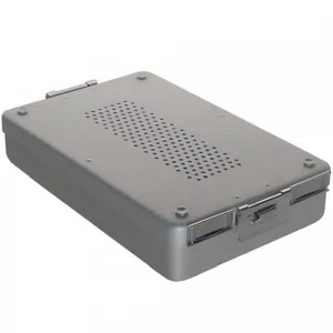 Container sterilizare, capac argintiu perforat, baza perforata,  310x190x65mm