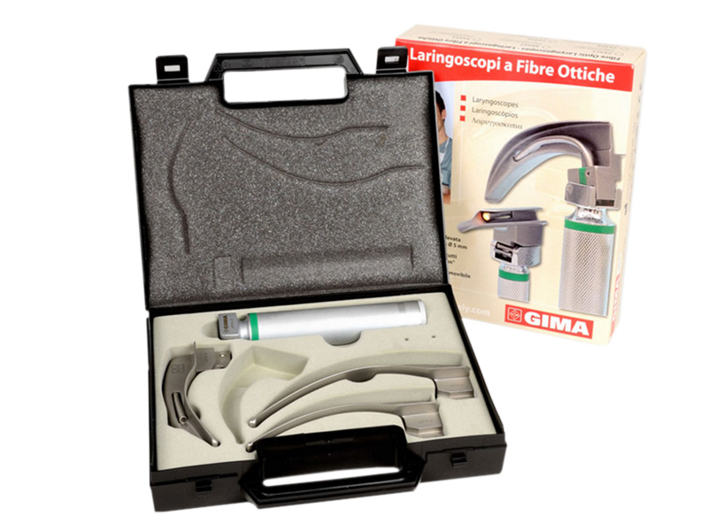 Set laringoscop F.O. GIMA GREEN LED cu 3 lame MC-INTOSH, Nr. 2-3-4, adult 