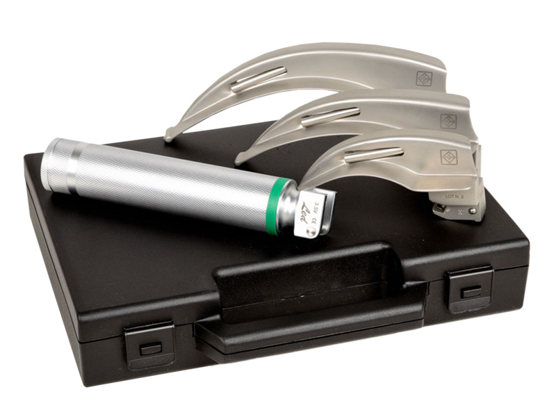 Set laringoscop F.O. GIMA GREEN LED cu 3 lame MC-INTOSH, Nr. 2-3-4, adult 