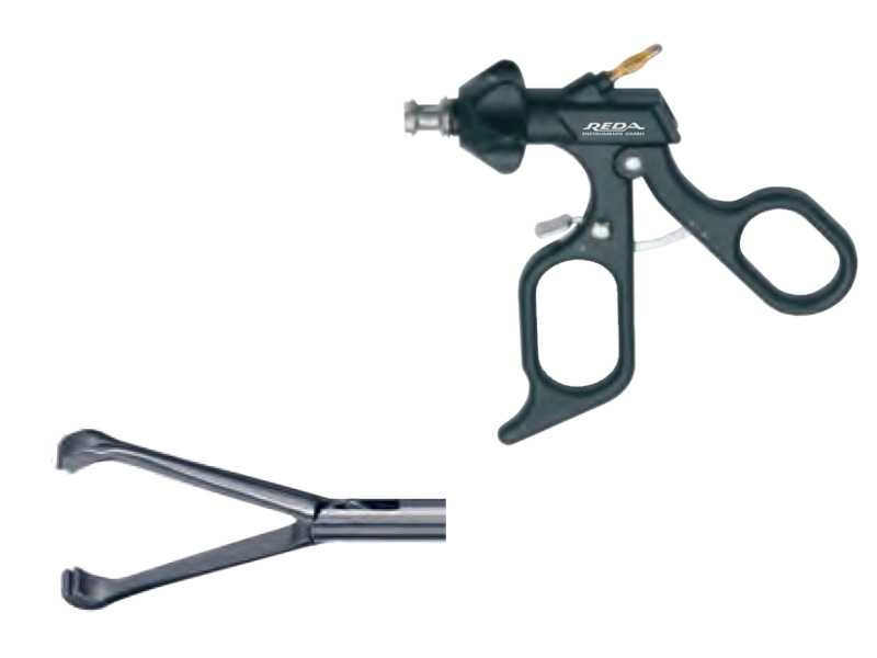 Pensa prehensiune DEBAKEY, dinti distali, maner ergonomic cu clichet, cu HF, pivotant, demontabil, D5mm, L330mm 