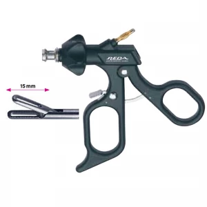 Pensa de prehensiune DUCK-BILL, actiune singulara, fenestrata, maner ergonomic uni cu clichet, buton on/off, cu HF, pivotant, demontabil, falci 15mm, D5mm  L330mm