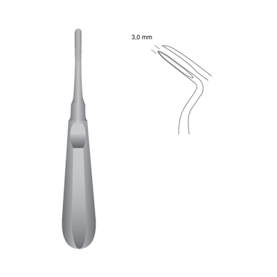 Elevator APICAL pentru radacini curb stanga, varf ascutit, D3mm 