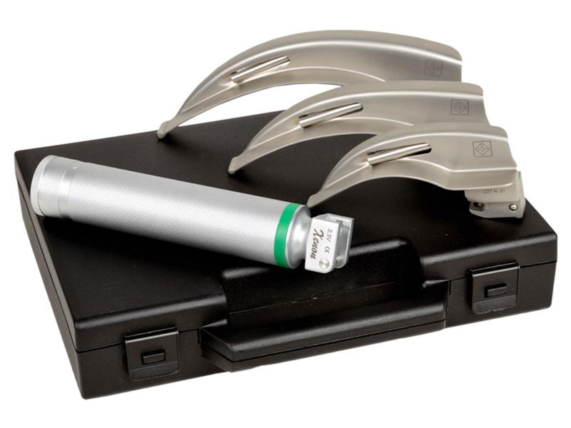 Set laringoscop F.O. GIMA GREEN LED cu 3 lame MC-INTOSH, Nr. 2-3-4, adult 